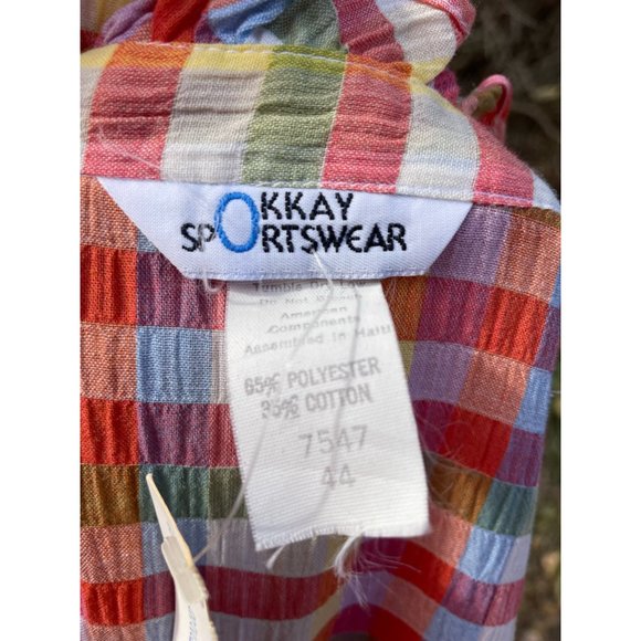 Vintage 1970s Plaid Seer Sucker Peasant Blouse With Tags Size 44 - Picture 6 of 16